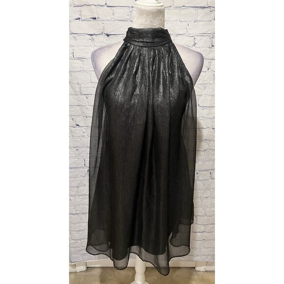 NWT Choosy Gray Metallic A-line Halter Mini Dress Open Back and Bow Tie Medium - Picture 1 of 7